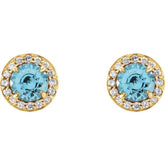 14K Yellow 3.5 mm Natural Blue Zircon & 1/8 CTW Natural Diamond Earrings